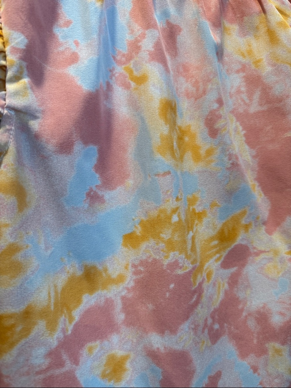 Woman’s Pink Orange Blue Spring Tie-Dye Ruffle Short Sleeve Top - Picture 8 of 9